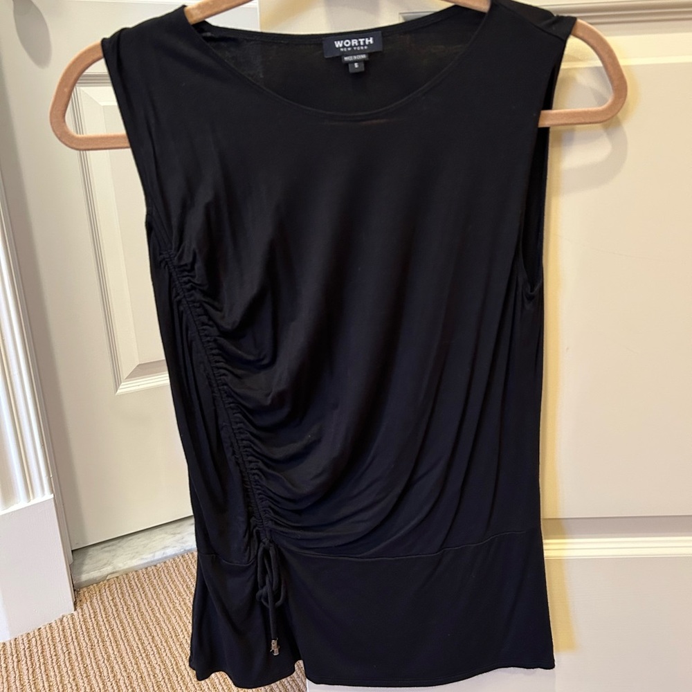 Black Ruched Tank Top with Asymmetrical Detail